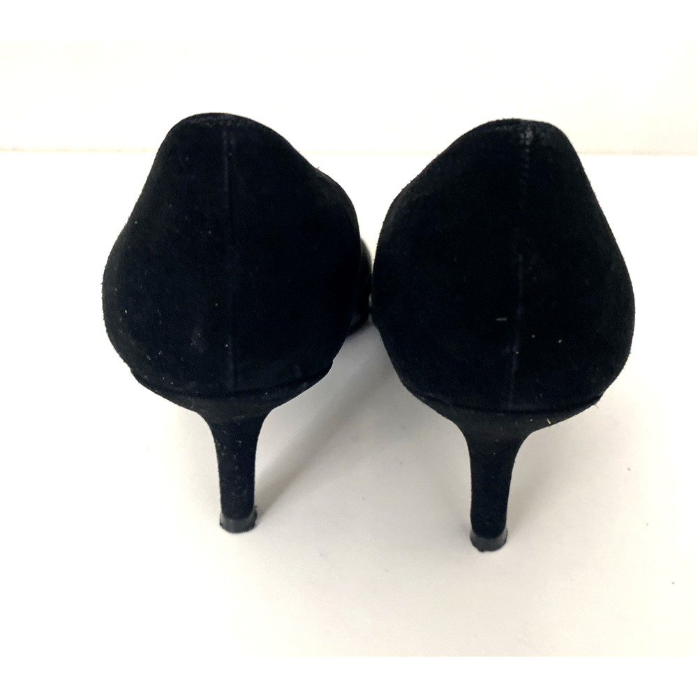 Stuart Weitzman Pump Black Suede Silver Pewter Leather Bow Pointed Toe Lace 7.5 - Picture 8 of 9